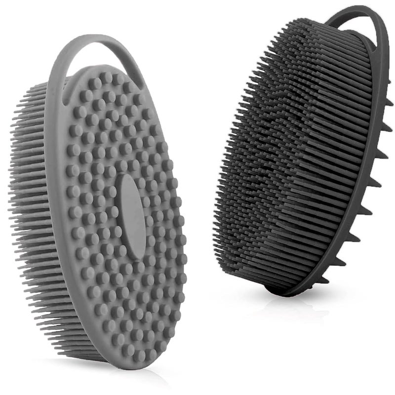 RamPula Silicone Body Scrubber, Silicone Loofah, Bath Cleaning Scrubber, Shower Sponge Glove, Exfoliating Body Brush for Wet or Dry Brushing, More Hygienic Than Traditional Loofah (Black and Grey) - Image 1